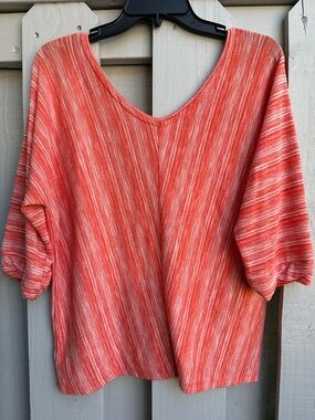 LOFT Coral Striped V-Neck Tunic